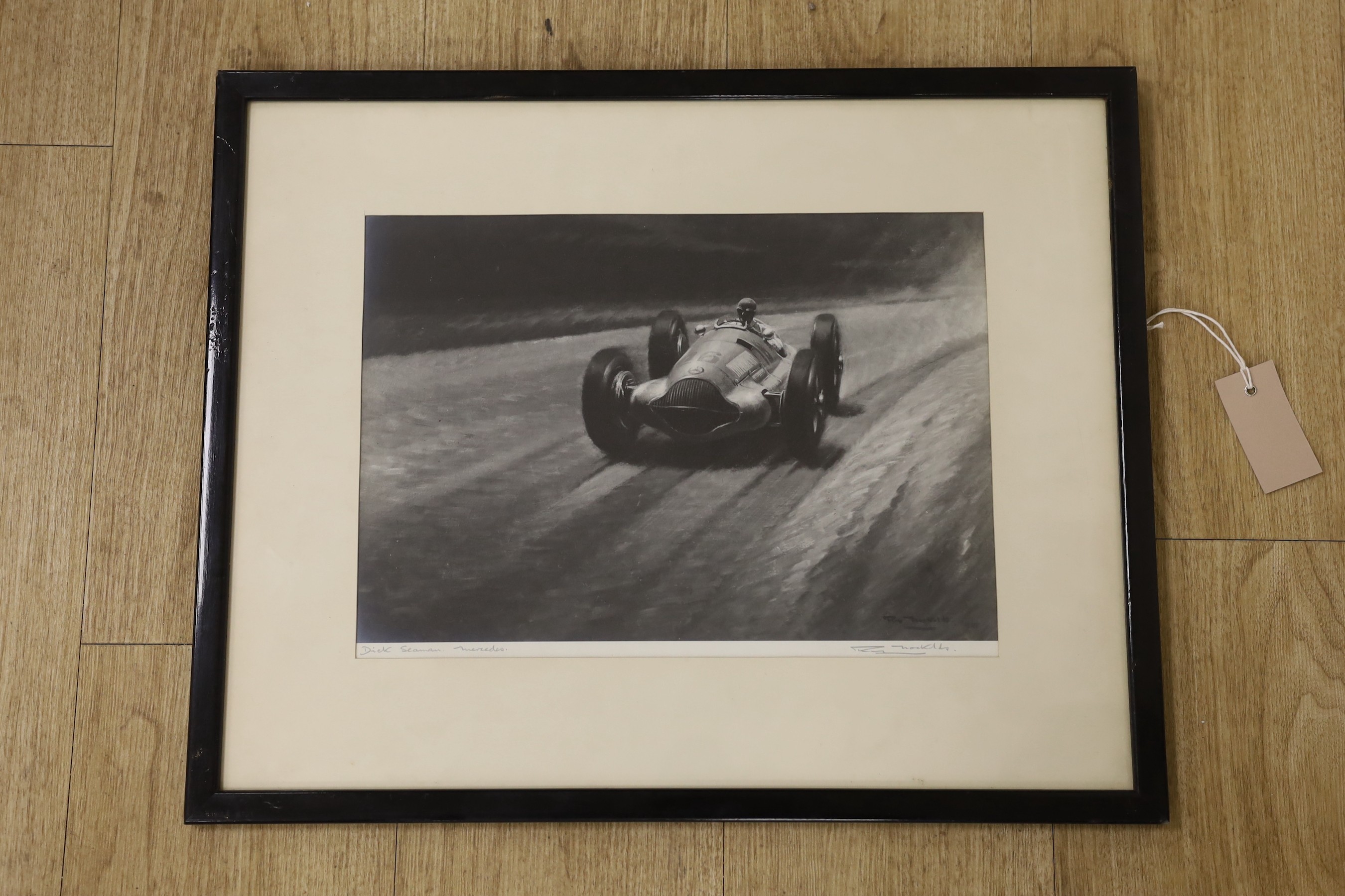 Roy Nockolds (1911-1979), black and white print, Dick Seaman - Mercedes, signed outside the plate, 25.5 x 35cm